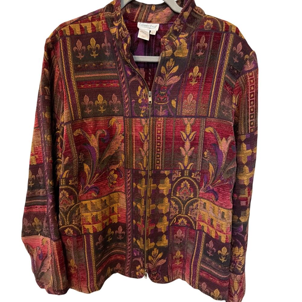 Coldwater Creek Fleur De Lis Tapestry Jacket Women's XL Vintage 90s Grandma Core